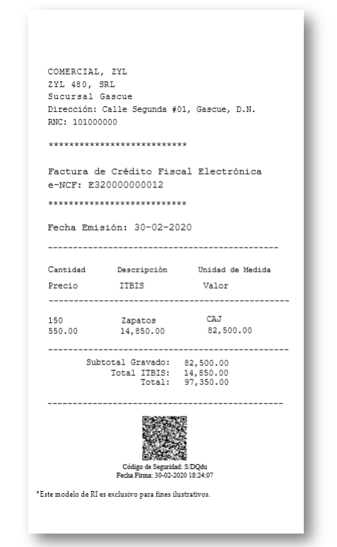 Ejemplo de Factura de Crédito Fiscal Electrónica